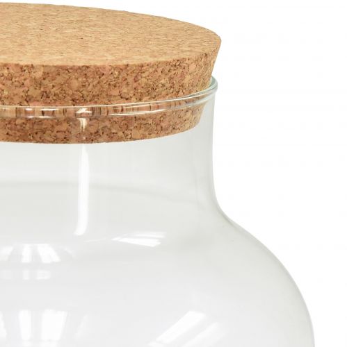 Floristik24 Vaso decorativo in vetro con tappo in sughero, vetro in sughero trasparente, diametro 18 cm, altezza 20,5 cm
