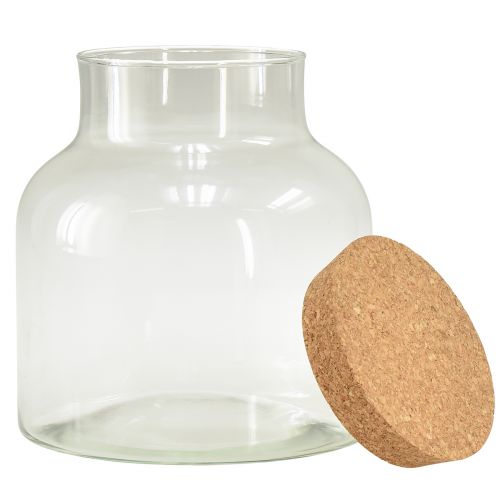 Floristik24 Vaso decorativo in vetro con tappo in sughero, vetro in sughero trasparente, diametro 18 cm, altezza 20,5 cm