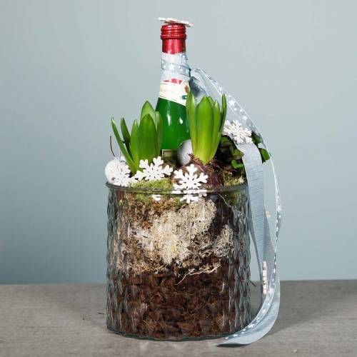 Floristik24 Vetro decorativo, lanterna con motivo a rombi, vaso in vetro Ø15cm H15cm