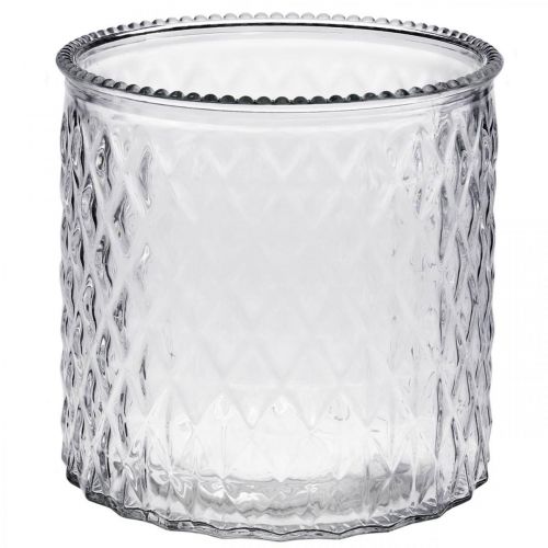 Floristik24 Vetro decorativo, lanterna con motivo a rombi, vaso in vetro Ø15cm H15cm