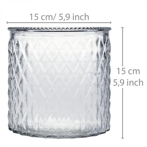 Floristik24 Vetro decorativo, lanterna con motivo a rombi, vaso in vetro Ø15cm H15cm