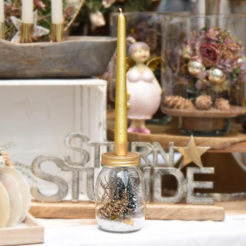 Floristik24 Vetro decorativo con portacandele coperchio in metallo dorato Ø8,5cm H16cm 2pz