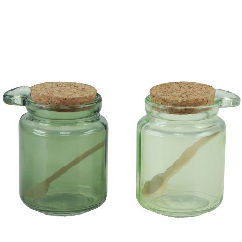 Prodotto Bicchiere decorativo con coperchio in sughero e cucchiaio verde Ø7cm H10cm 2pz