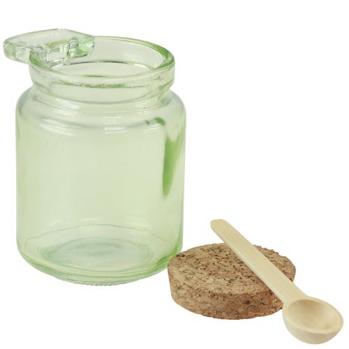 Prodotto Bicchiere decorativo con coperchio in sughero e cucchiaio verde Ø7cm H10cm 2pz