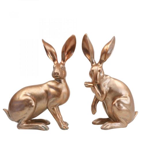 Floristik24 Deco bunny gold seduto coppia di coniglietti pasquali H30.5cm 2pz