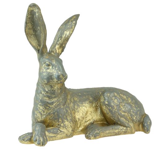 Floristik24 Coniglietto decorativo sdraiato Figura decorativa grigio oro Pasqua 27x13x25 cm