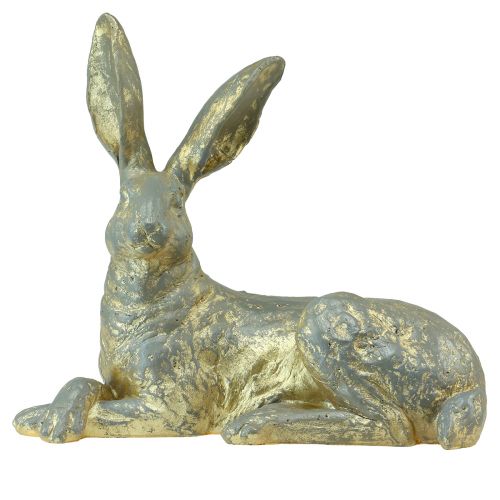 Floristik24 Coniglietto decorativo sdraiato Figura decorativa grigio oro Pasqua 27x13x25 cm
