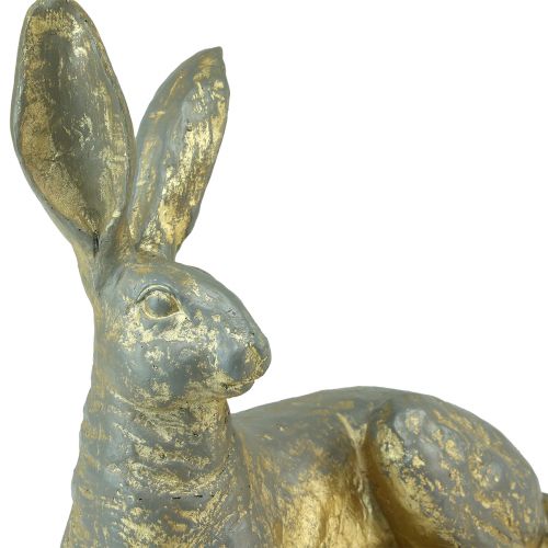 Floristik24 Coniglietto decorativo sdraiato Figura decorativa grigio oro Pasqua 27x13x25 cm