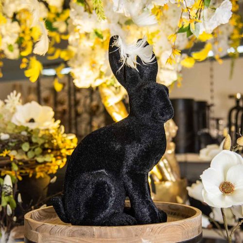 Decorazione Coniglietto Pasquale Grande Ceramica Floccata Nera H42.5cm