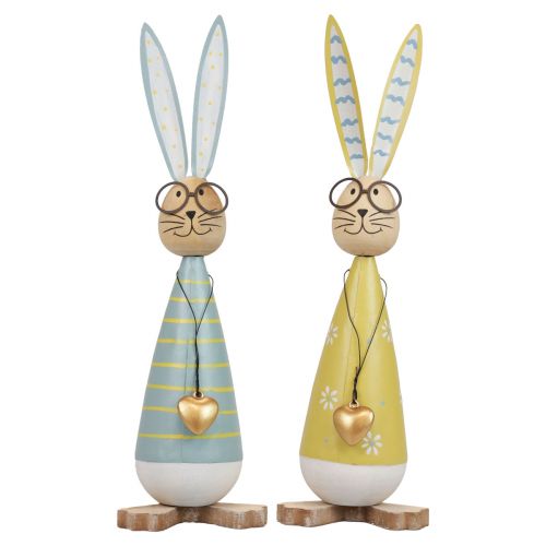 Prodotto Coniglietto decorativo con occhiali Decorazione pasquale legno metallo Coniglietto pasquale 29 cm 2 pz
