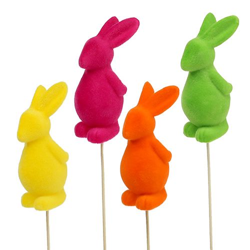 Floristik24 Conigli decorativi, floccati, assortiti. 13 cm 8 pezzi