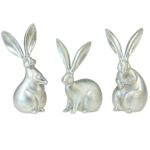 Floristik24 Coniglietti decorativi figure decorative in argento Pasqua 17,5x20,5 cm 3 pezzi
