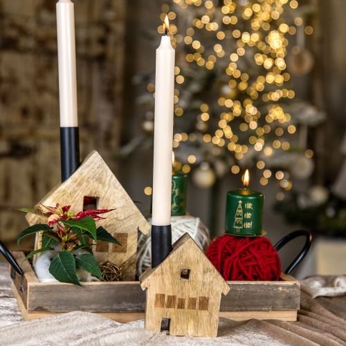 Portacandele decorativo in legno per casa decorativa nero 10,5×3,5×13 cm