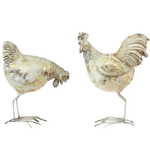 Floristik24 Galline decorative gallo gallina oro bianco vintage L13 cm 2 pezzi