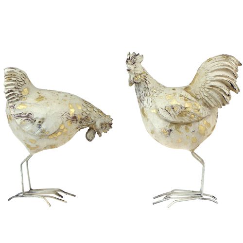 Floristik24 Polli Decorativi Gallo Gallina Oro Bianco Vintage L13cm 2pz