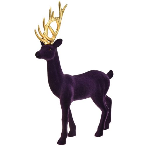 Floristik24 Figura decorativa di cervo renna floccata oro viola H37 cm