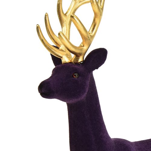 Prodotto Figura decorativa di cervo renna floccata oro viola H37 cm