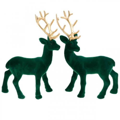 Floristik24 Deco cervo verde e oro decorazioni natalizie figure di cervi 20 cm 2 pezzi