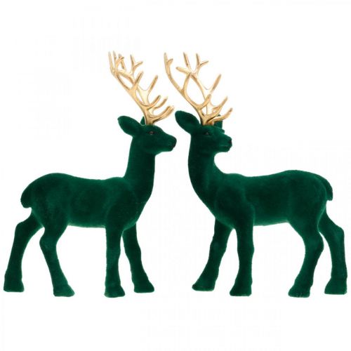 Prodotto Deco cervo verde e oro decorazioni natalizie figure di cervo 20 cm 2 pz