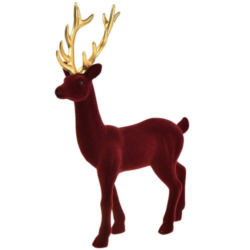 Prodotto Deco Cervo Renna Bordeaux Oro Figurina Floccata H37cm