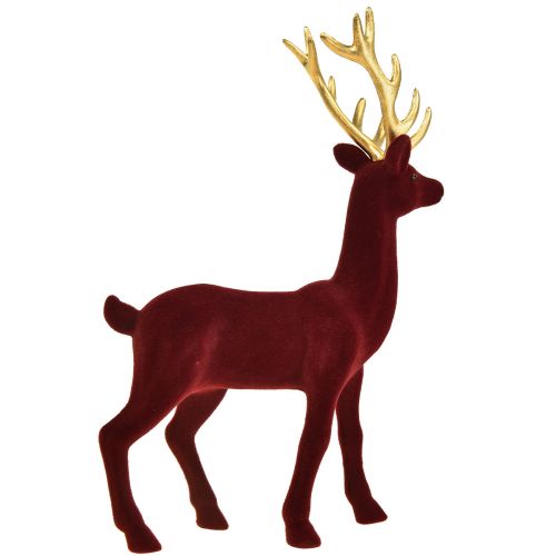 Prodotto Deco Cervo Renna Bordeaux Oro Figurina Floccata H37cm