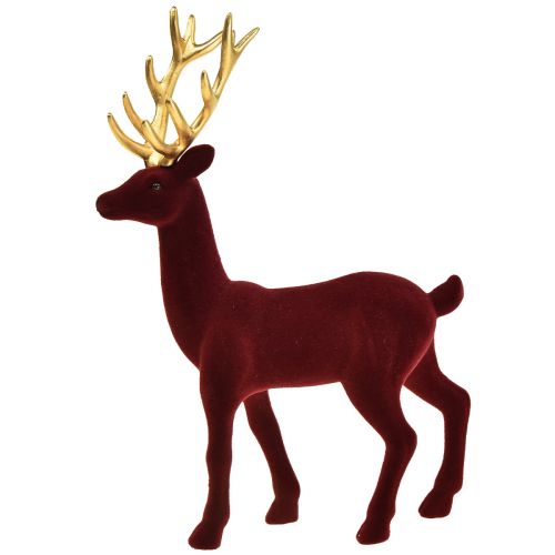 Prodotto Deco Cervo Renna Bordeaux Oro Figurina Floccata H37cm