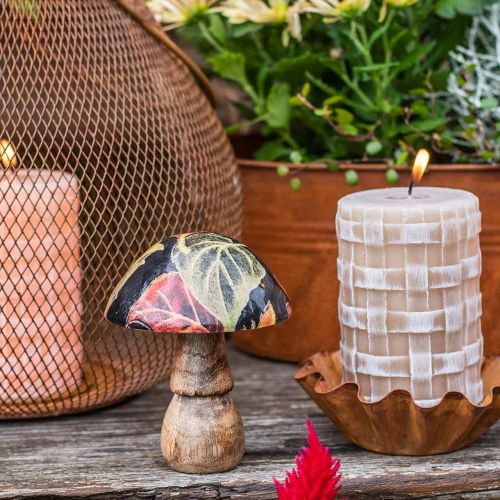Floristik24 Deco in legno fungo foglie d'autunno decorazione da tavola nero, multicolore Ø10cm H15cm