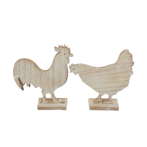 Floristik24 Pollo decorativo decorazione pasquale decorazione da tavolo in legno 14,5 cm set da 2