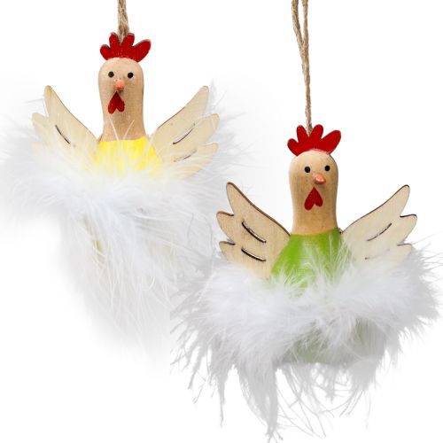 Pollo decorativo Decorazione pasquale da appendere decorazione in legno H8cm 6 pz