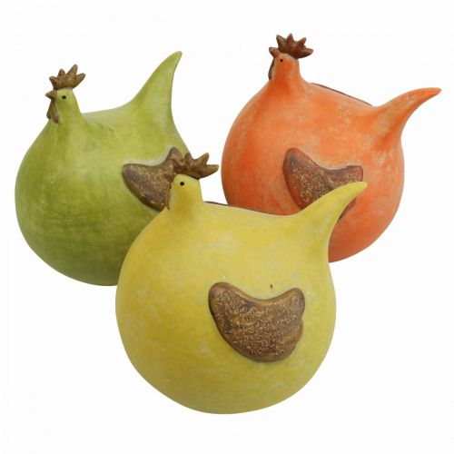 Floristik24 Deco Pollo Decorazioni Pasquali Colorate Verde/Giallo/Arancione 13cm 3pz