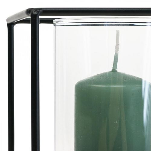 Floristik24 Portacandele decorativo lanterna in metallo nero in vetro 12×12×13 cm