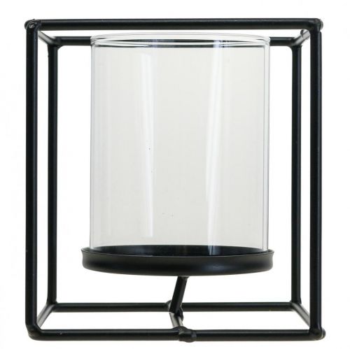 Floristik24 Portacandele decorativo lanterna in metallo nero in vetro 12×12×13 cm