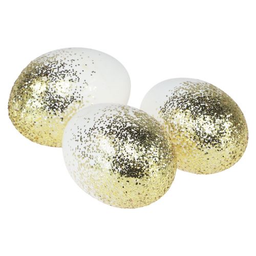 Prodotto Uova di Pasqua decorative vero bianco d&#39;uovo d&#39;oca con glitter dorati H7,5–8,5 cm 10 pezzi