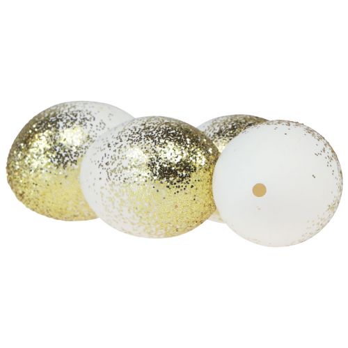 Prodotto Uova di Pasqua decorative vero bianco d&#39;uovo d&#39;oca con glitter dorati H7,5–8,5 cm 10 pezzi