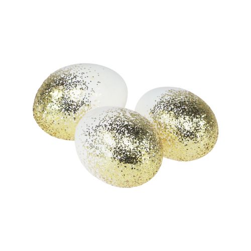 Floristik24 Uova di Pasqua decorative vero bianco d'uovo di gallina con glitter dorati H5,5–6 cm 10 pz