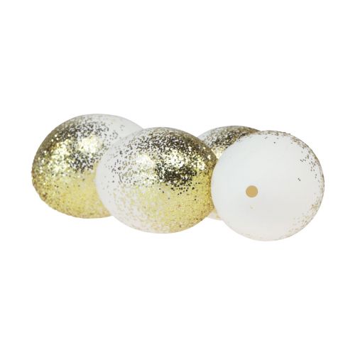 Prodotto Uova di Pasqua decorative vero bianco d&#39;uovo di gallina con glitter dorati H5,5–6 cm 10 pezzi