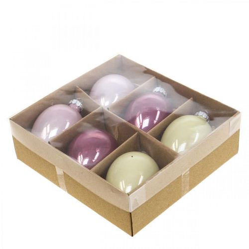 Floristik24 Deco Uova di Pasqua da appendere Decorazioni pasquali in vetro rosa/verde 6 pezzi