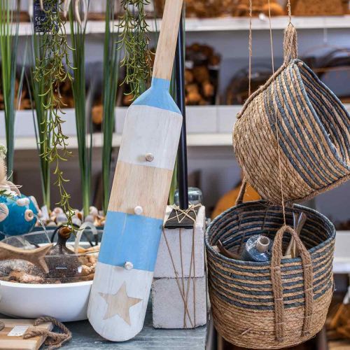 Floristik24 Deco pagaia armadio decorazione marittima decorazione da parete in legno azzurro 1m