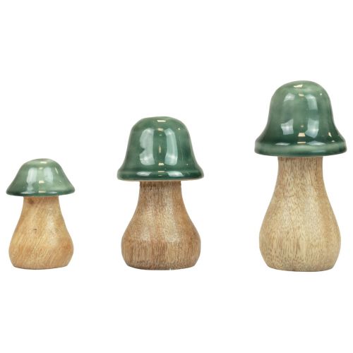 Funghi decorativi funghi in legno verde scuro lucido H6/8/10 cm set da 3