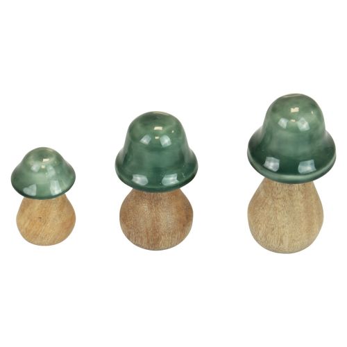 Prodotto Funghi decorativi funghi in legno verde scuro lucido H6/8/10 cm set da 3