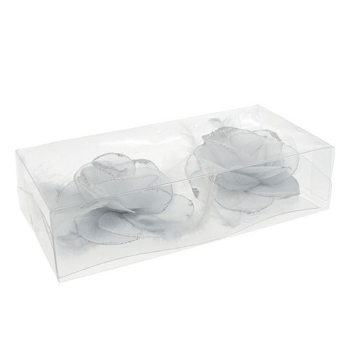 Floristik24 Rosa decorativa su clip Ø10cm argento 2 pezzi