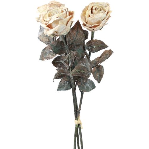 Floristik24 Rose decorative bianche crema rose artificiali fiori di seta aspetto antico L65 cm confezione da 3