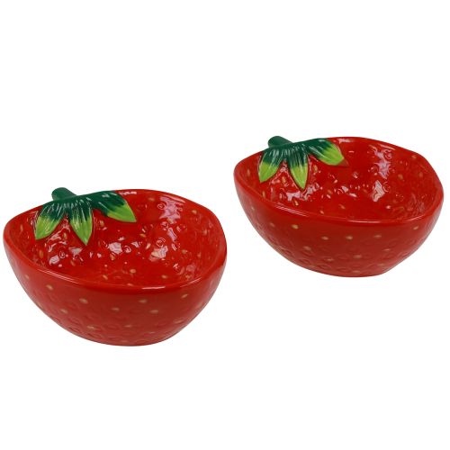 Floristik24 Ciotola decorativa fragola ciotola in ceramica rossa 12,5×15,5 cm 2 pz
