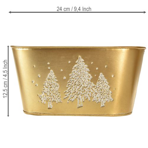 Prodotto Ciotola ovale decorativa, vaso a forma di albero di Natale, color oro, 24×13×12,5 cm