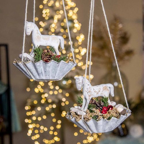 Floristik24 Cavallo a dondolo decorativo Natale bianco 13x4,5x11,5cm 3pz