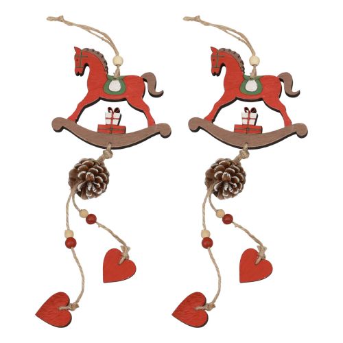 Cavallo a dondolo decorativo Decorazione da appendere in legno Natale Rosso 37 cm 2 pezzi