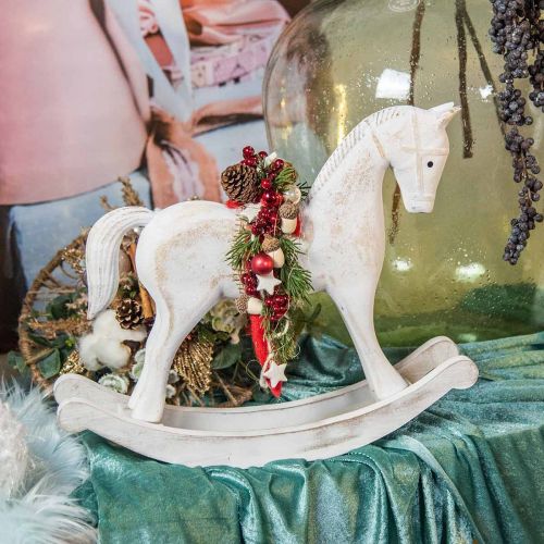 Floristik24 Cavallo a dondolo decorativo Natale bianco marrone 37x8x32cm