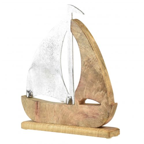 Prodotto Nave decorativa in legno metallo argento legno di mango 16,5x4x18,5 cm