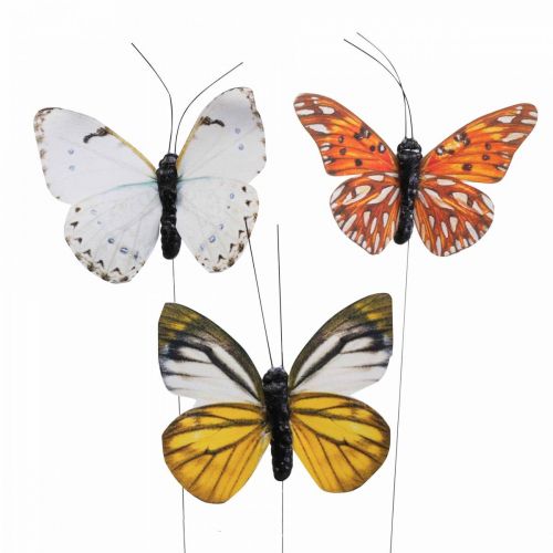 Floristik24 Farfalla decorativa su filo colorato decorazione primaverile 8cm 12pz