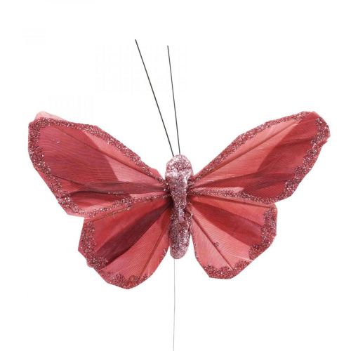 Floristik24 Farfalla decorativa su filo Farfalla piuma rosa 10×6cm 12pz